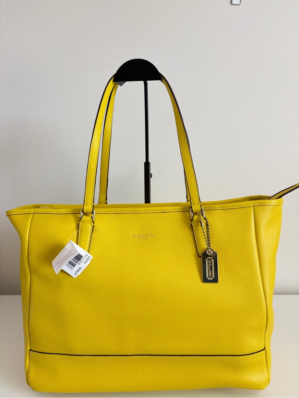 COACH Saffiano Leather Medium East/West Tote Bag in Gold hardware